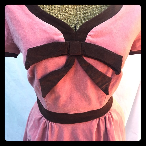 laura byrnes Dresses & Skirts - Laura Byrnes Pink Velvet Pin Up Ribbon Dress SZ S